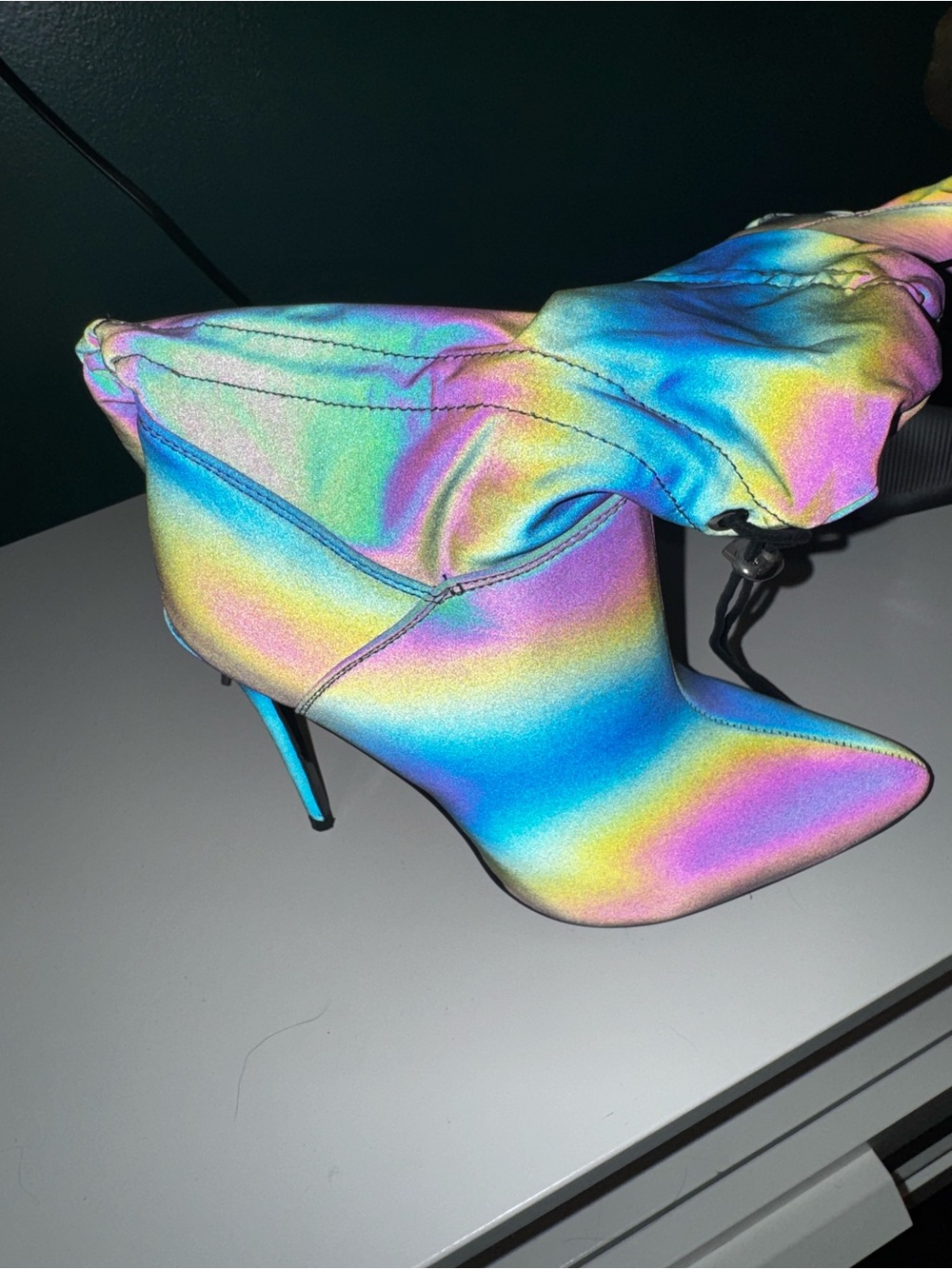 Holographic Iridescent Rainbow Pointed Toe Stiletto Booties
